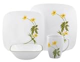 Corelle Square Vitrelle 16 Piece Dinnerware Set, Buttercup
