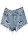 Sheinside Blue Mid Waist Ripped Denim Shorts