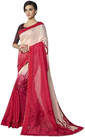 Wonderful Printed Pallu Saree in Deep Pink &amp; Beige Color