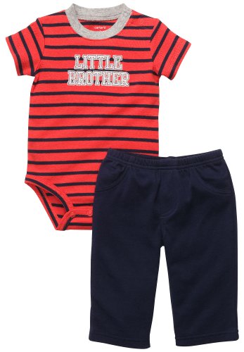 Carter’s Boys Slogan 2-piece Bodysuit Pant Set (NB-24M) (3 Months, Red)