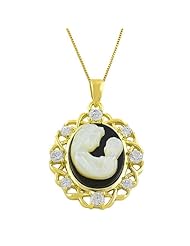 14 Karat Gold Over Silver Mom & Baby Cameo Pendat With 18-inch Box Chain
