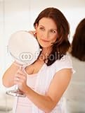 IMAGE OF Wallmonkeys Peel and Stick Wall Decals - Happy Mature Female Looking into Mirror - 18