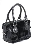 Mink Fur Handbag-Black Mink Zippered Boston Bag
