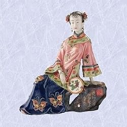 Chinese Woman statue Maiden w fan sculpture New