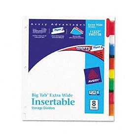 WorkSaver Big Tab Extrawide Dividers w/Eight Multicolor Tabs, 9 x 11, White
