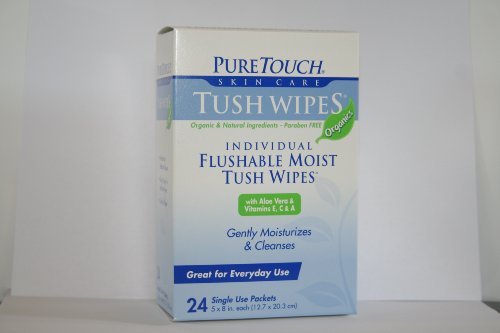 PureTouch Tush Wipes ORGANICS for Adults Individual Flushable Moist Wipes BULK of 350 Single-Use-Packets