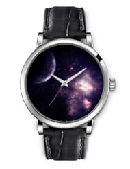 SPRAWL Aanalog Fashion Series Silver Ladies Watches of Genuine Black Leather Strap,Unique Wrist Watch for Women Girls Designed with planets
