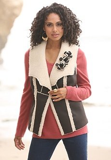 Roamans Plus Size Sherpa Vest By Denim 24/7 (CHOCOLATE,14 W)