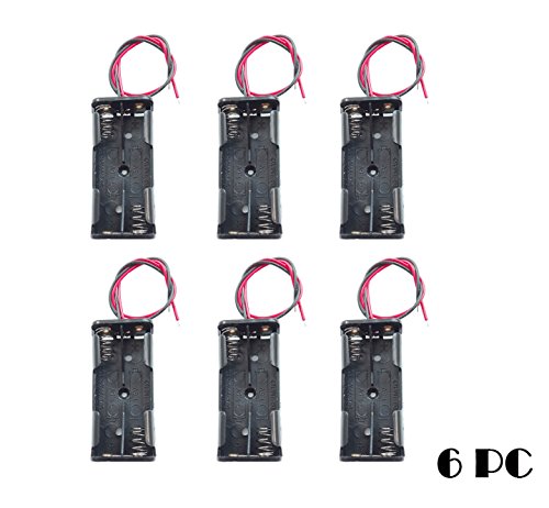 WAYLLSHINE 6PCS 2 x 1.5V AAA Battery Spring Clip Black Plastic 2 x 1.5V AAA Battery Case Holder Box Black Red Wire Leads