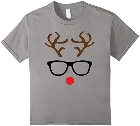 Kids Rudolph Red Nose Reindeer Nerd Christmas Tshirt 4 Slate