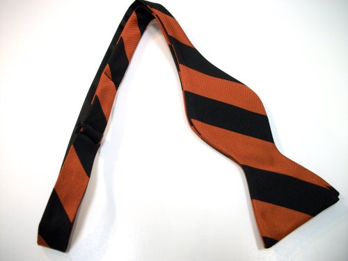 Marlon Garci 100% Woven Silk Orange and Black Stripe Silk Bow Tie - Oklahoma State