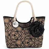 Mud Pie Natural Jute and Black Tote Bag