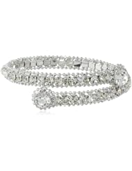 ABS By Allen Schwartz "Deco Delight" Silver Tone Crystal Coil Bracelet, 3"