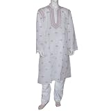 Dad Gift White Cotton Embroidered Kurta Pajama Size L (chgkp049)