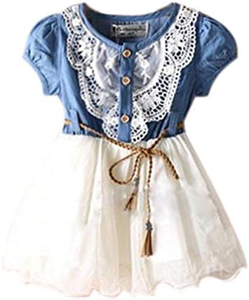 Urparcel Baby Girls Lace Tutu Denim Dress Short Sleeves Princess Party Skirts
