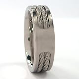 7 MM Titanium ring Wedding band with Stainless steel Cable Inlay sizes 8 to 11