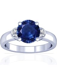 14K White Gold Round Cut Blue Sapphire Three Stone Ring (GIA Certificate)