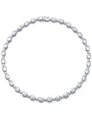 C.Z. Sterling Silver Rhodium Plated Oval Shape Classic Necklace