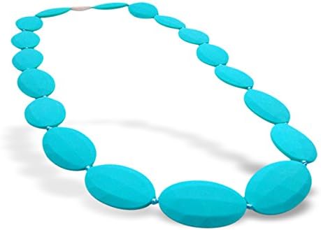 Teeny Teeth Teething Necklace Jewelry - Organic BPA Free Silicone Teether Ring Toy for Nursing Moms - Turquoise
