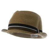 Straw Fedora With Matching Stripe Hat - Camel W20S55D