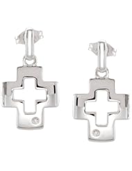 Baby Girls Cross Style Diamond Earrings in Sterling Silver - Pressure Back