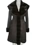 Dark Brown Merino Hooded Shearling 3/4 Coat w/Large Mahogany Mink Shawl Collar & Cuffs.