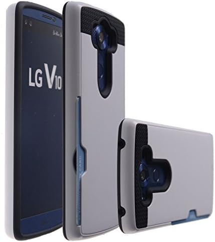 Case Art Plus [Full Degree Protection] Transparent Tempered Glass Screen Protector Film [Card Slot Bumper] Super Slim Fit Light Case for LG V10 (White)