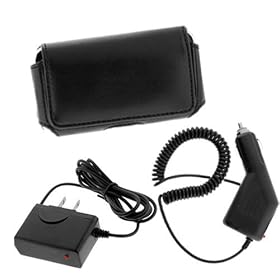 Black Horizontal Pouch Carrying Case + Car Charger + Home Travel Charger for Verizon Motorola Droid A855 Cell Phone