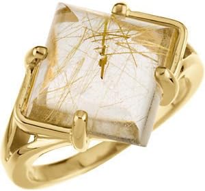 14K Yellow Gold Genuine Rutilated Quartz Ring Genuine Rutilated Quartz Ring Size 6 / 12.00X12.00 Mm