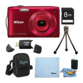 Nikon COOLPIX S3300 16MP 6x Opt Zoom 2.7 LCD 8GB Red Bundle