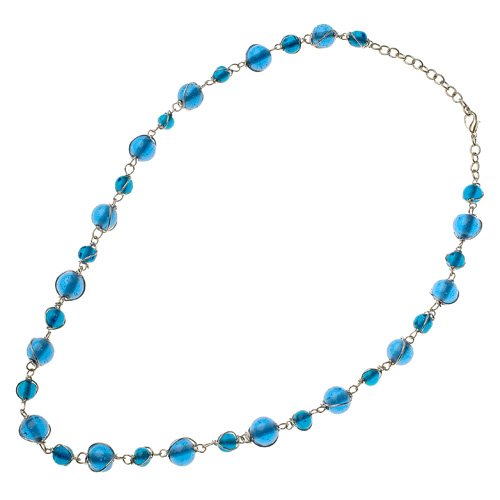 Pearly Strand Collar Necklace with Sapphire Blue Glass Beads