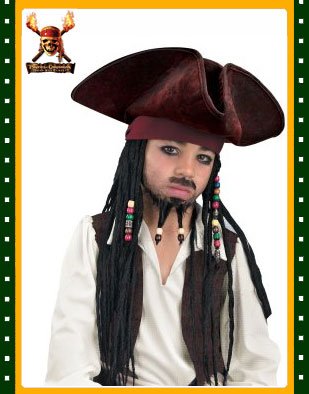 Pirates of Caribbean Hat with Braids Costume Accessory