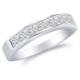 Size 4 - 3mm Solid 14K White Gold Princess Cut Channel Invisible Set Highest Quality CZ Cubic Zirconia Womens Ladies Wedding Band Ring (1.50 cttw.) - Available in all ring sizes 4 - 13: Sonia Jewels: Jewelry