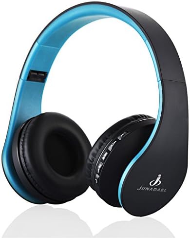 Stereo Bluetooth Headphones, JUNADAEL BH-811 HiFi Rechargeable Flodable over the Ear Wireless Headset Support Bluetooth V3.0 TF Card FM Equipped with Mic for iPhone Android(Black+Blue)