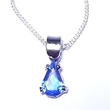 Pewterhooter Sapphire Blue Swarovski Crystal on Silver Plated Chain Pear Shaped Crystal Pendant with Gift Box