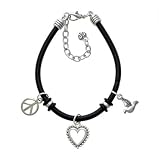 2-D Small Silver Dove Black Peace Love Charm Bracelet