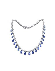 C.Z. Sterling Silver Rhodium Plated Heavy Sapphire Evening Necklace