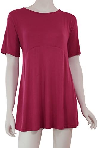 Plus Size Women's Comfy and Loose Short Sleeve Tunic Top Tee with Flowy Hem Line, Red,3XL