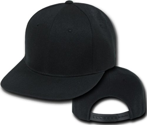 Black Vintage Style Snap Back Flat Bill Adjustable Baseball Cap Hat