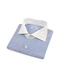 Review Finamore  / Finamore Blue Stripe w/ White Collar Italian Handmade Cotton Dress Shirt