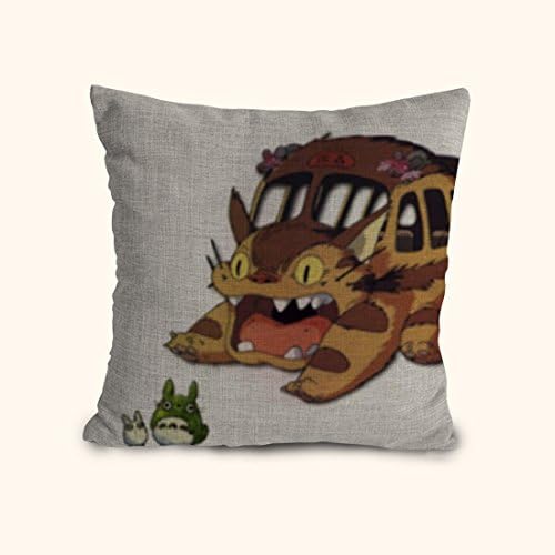 HomeFresh Japanese Cartoon Lovely Totoro Train House Cotton Linen Decorative Pillowcase Cushion Cover 18 X 18
