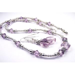 Alexandrite June Birthstone Sterling Silver Swarovski Crystal Handmade Beaded Necklace and Earring 2 Piece SET