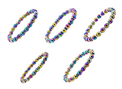 Rainbow Magnetic Stretch Beaded Rhinestone Simulated Hematite Bracelet