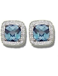 .20 ct 2-8mm Checker Cut Blue Topaz White Gold Earring