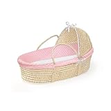Badger Basket Co Natural Hooded Moses Basket - Pink Dot Bedding