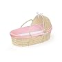 Badger Basket Co Natural Hooded Moses Basket - Pink Dot Bedding
