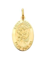 14K Yellow Gold Religious Saint Joseph Medal Charm Pendant