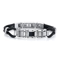 Refined Style: Stainless Steel, Carbon Fiber and Rubber Cord Bracelet for Men