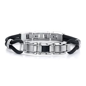 Refined Style: Stainless Steel, Carbon Fiber and Rubber Cord Bracelet for Men