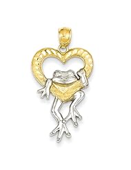 14k Yellow Gold and Rhodium D/C Frog in Heart Pendant